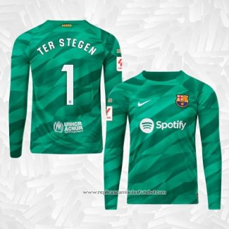 Camisola Barcelona Jogador Goleiro Ter Stegen 2023-2024 Manga Comprida Verde